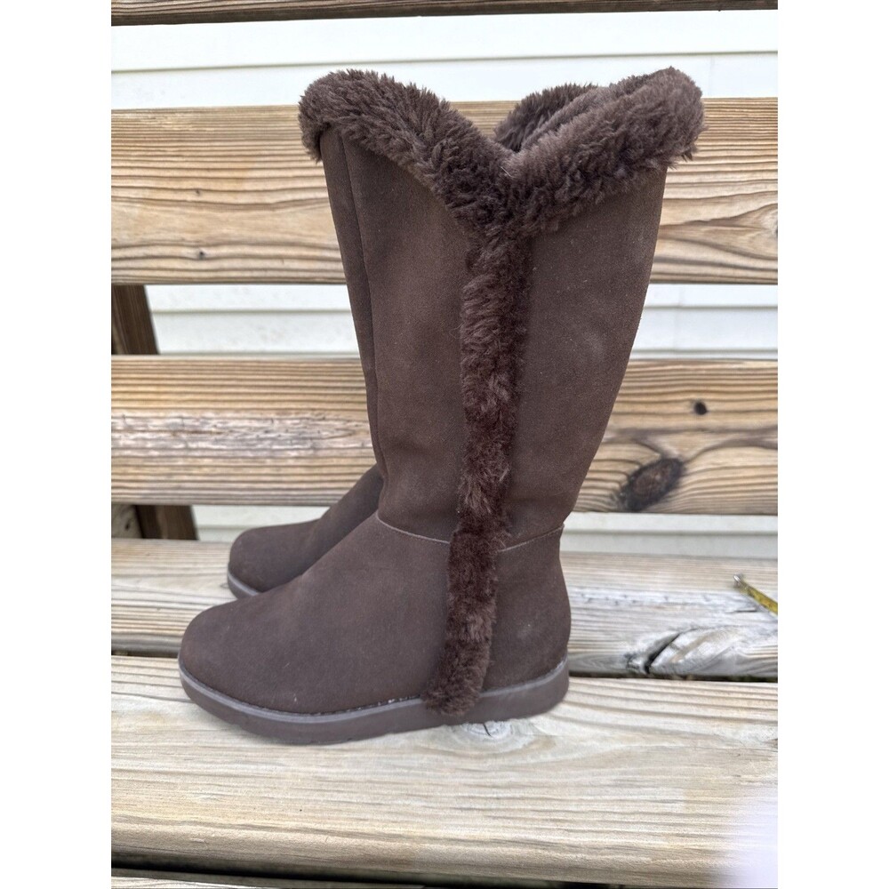Lands End Womens 7B Brown Leather Suede Soft Faux Fur Lined Boot Warm Zipper